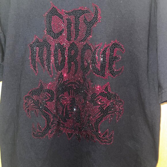 City Morgue Mens Tee Shirt Size Large Black Crystal Tiger Crew Neck Pure Cotton - Picture 2 of 6